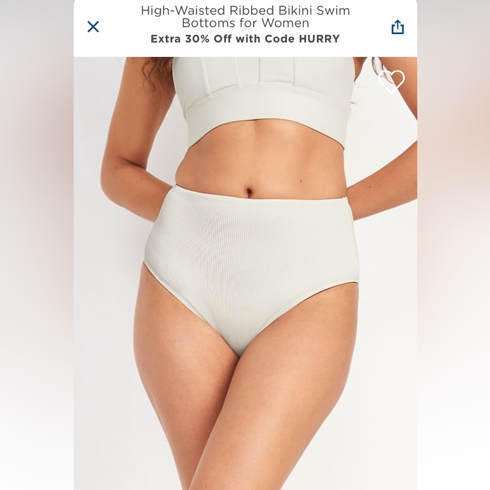 High-waisted ribbed bikini swim bottoms for women. Medium. Nwt. Cream old navy